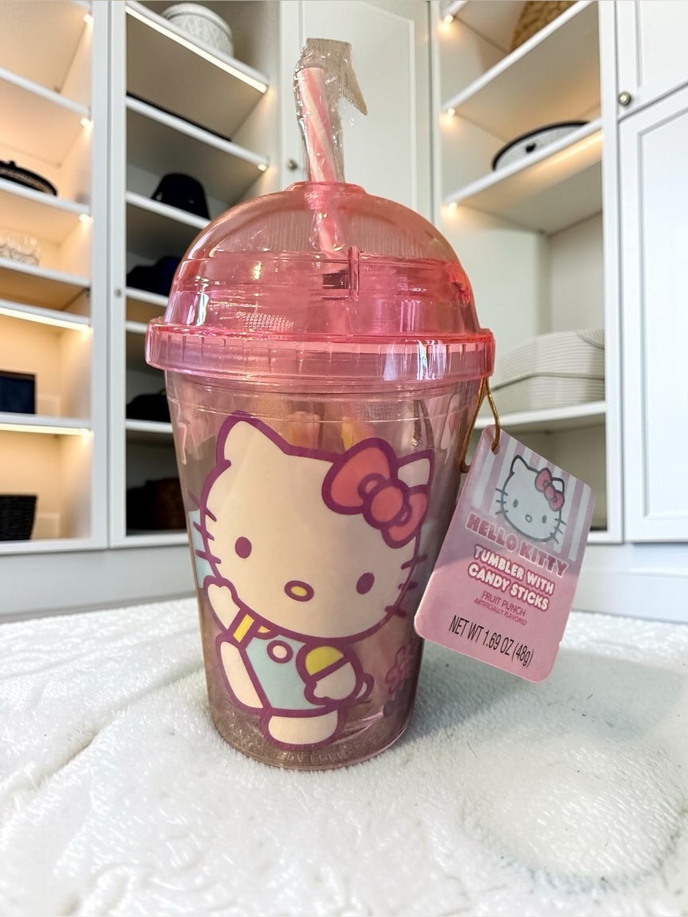 Hello Kitty Pink Clear Tumbler with Bow Graphic and Straw